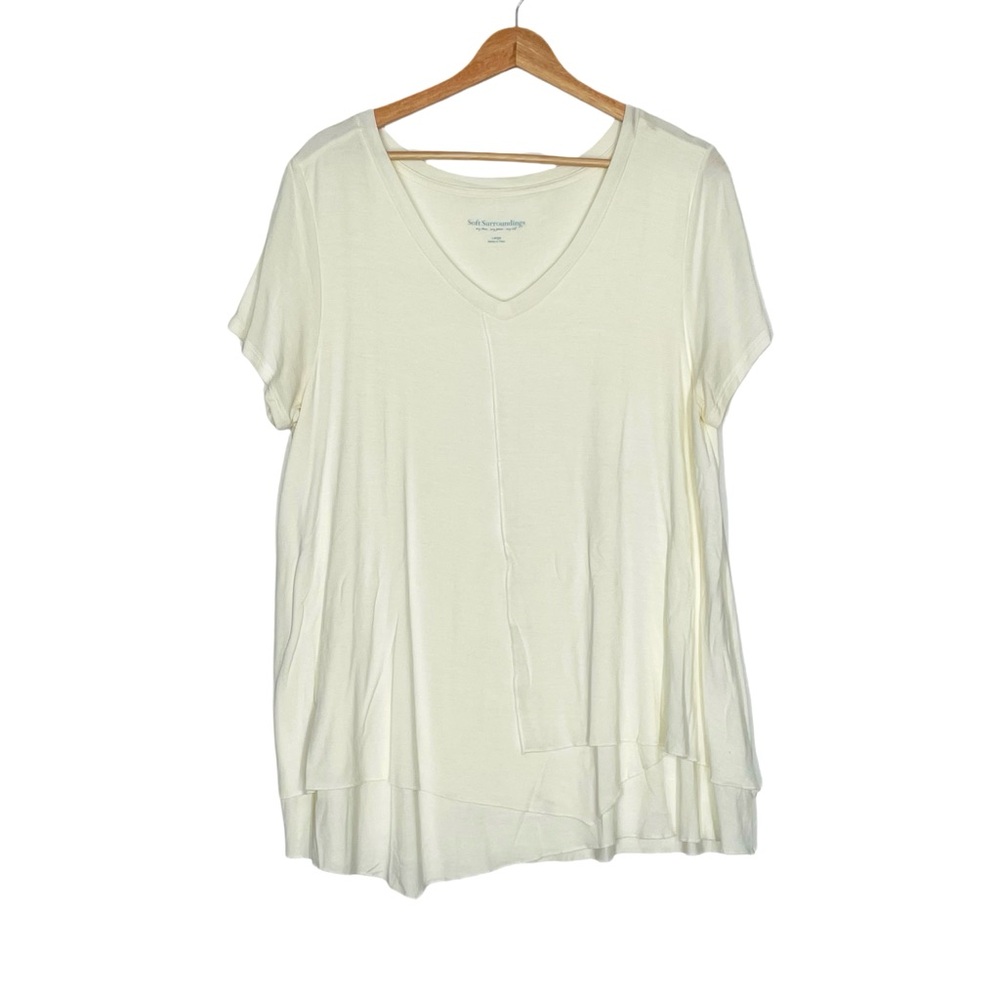 Soft Surroundings V-neck Top Asymmetrical Layered Hem Design in Cream Size Large